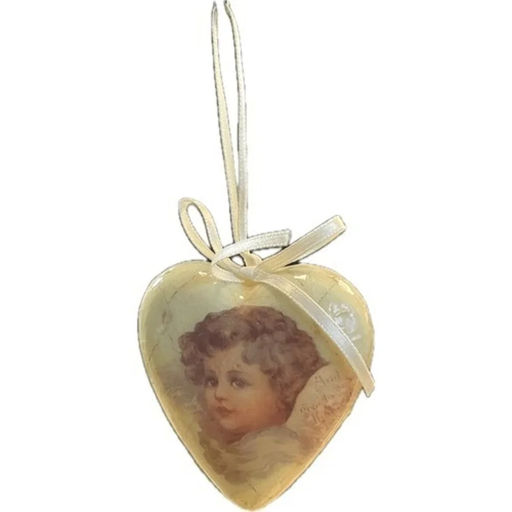 Midwest Importers Vintage Heart Cherub Angel Ornament Mint Green‎ Shabby Chic